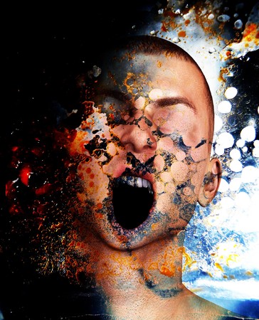 Concept image showing a screaming man in pain and torment. 