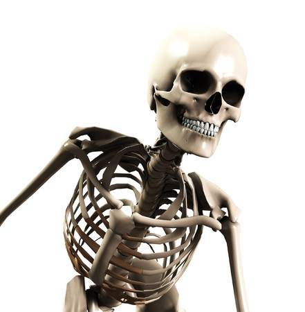 A skeleton that is bending forward, suitable for Halloween or medical concepts. の写真素材