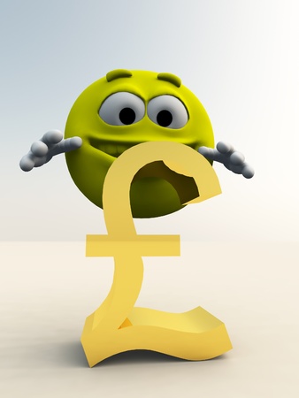 A happy cartoon figure that has found a pound. の写真素材