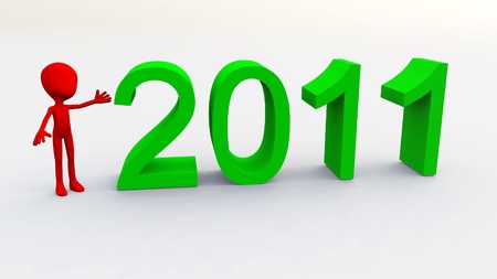 A cartoon figure and a sign representing the new year 2011. の写真素材