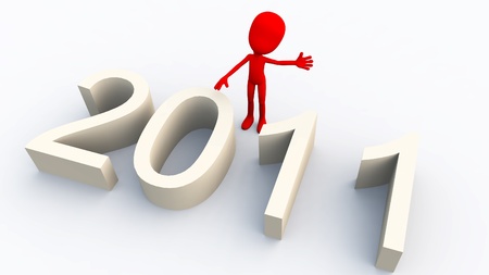 A cartoon figure and a sign representing the new year 2011. の写真素材