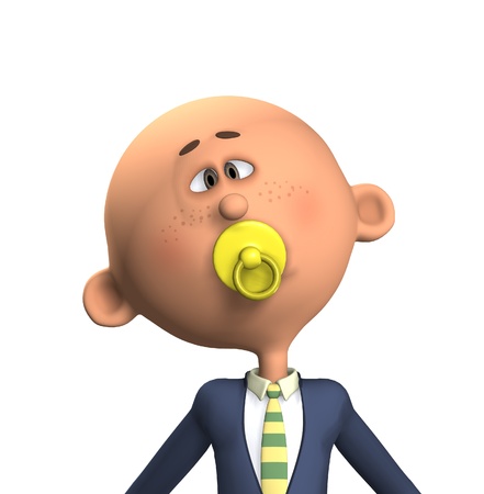 Humorous concept image showing a  business man sucking on a babies dummy.の写真素材