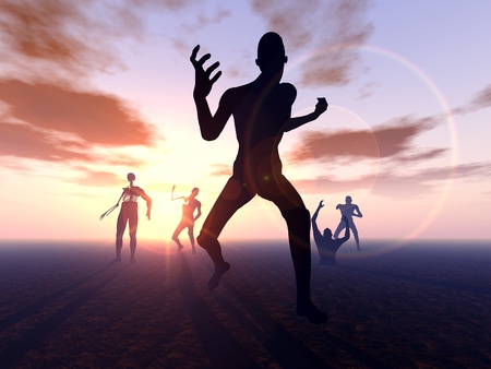 A horde of zombies heading for their next victim.の写真素材