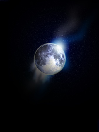 The moon in space with a atmospheric effect.