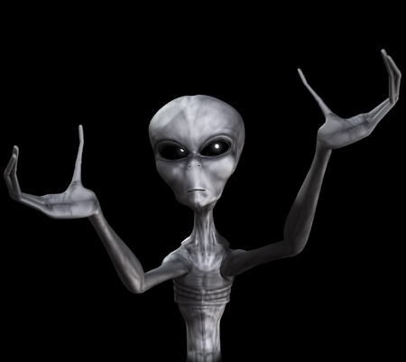 A grey Alien with its hands outreached.の写真素材