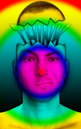 Conceptual image showing a confused man who is thinking hard.の写真素材