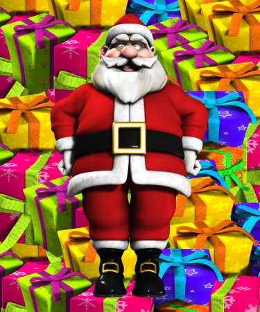 Father Christmas with lots of presents around him の写真素材