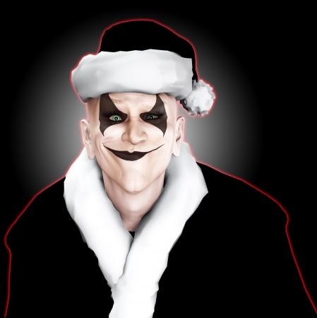 An evil looking clown Santa Claus.の写真素材