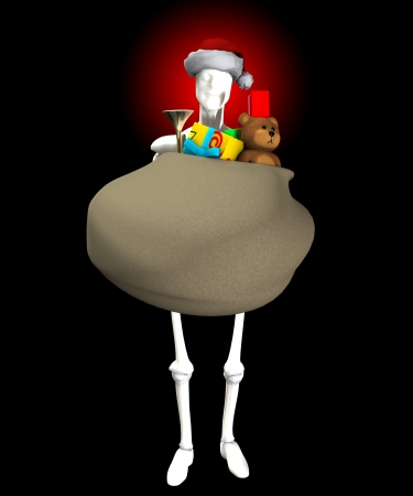 A figure holding a big sack of Christmas gifts の写真素材