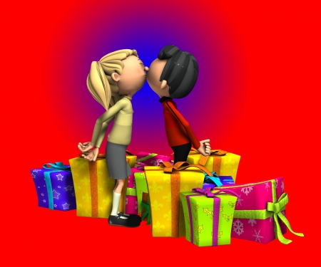 Couple kissing over some gifts for either Birthday or Christmas Presents の写真素材