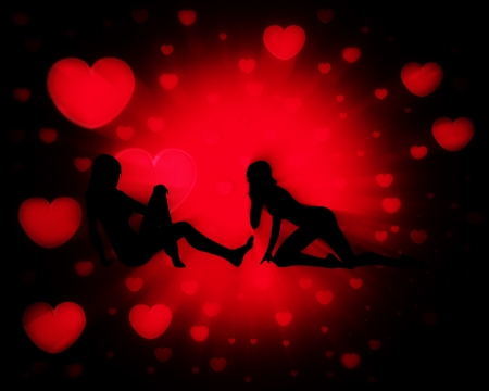 Pair of women in a romantic loving pose.の写真素材