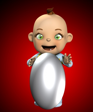 Baby with a rather large Easter egg の写真素材