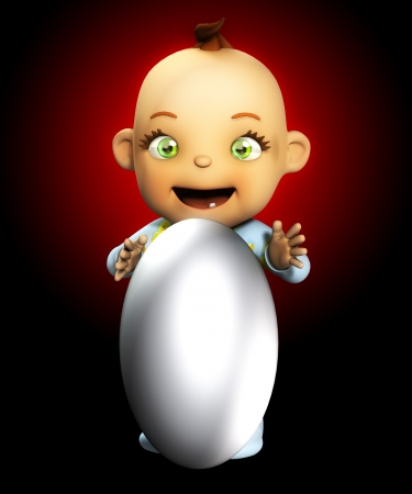 Baby with a rather large Easter egg の写真素材