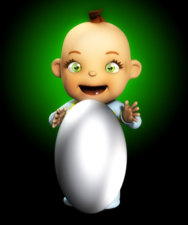 Baby with a rather large Easter egg の写真素材