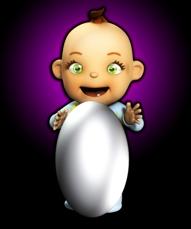 Baby with a rather large Easter egg の写真素材