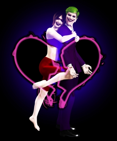 Pair of clowns surrounded by broken hearts の写真素材