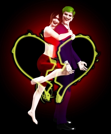 Pair of clowns surrounded by broken hearts の写真素材