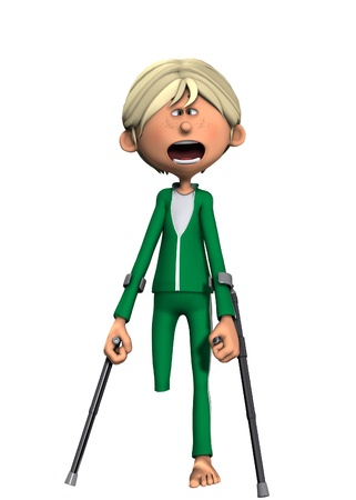 Man on crutches who has lost his leg の写真素材