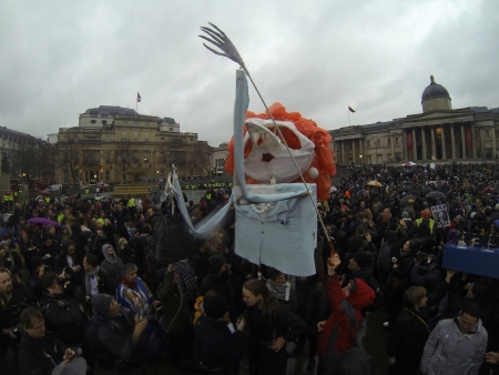 London  April 13: People celebrate the death of Ex British Prime Mister Margret Thatcher At The Thatcher Is Dead Party in Londons Trafalgar Square London April 13th, 2013 in London, England.のeditorial素材