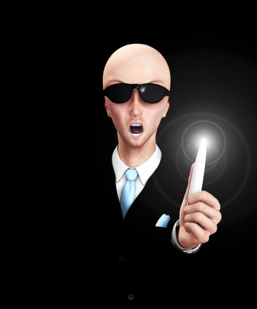 Man in black with a rather alien like face.の写真素材