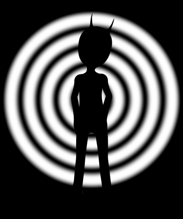 Silhouetted version of cartoon figure that is rather devilish.の写真素材