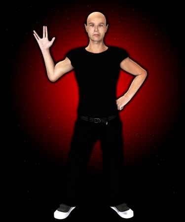 Man in black outfit who is doing the Vulcan salute. の写真素材