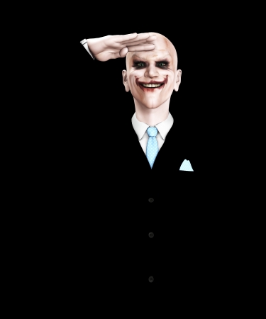 Evil clown figure that is saluting in a sinister way.の写真素材