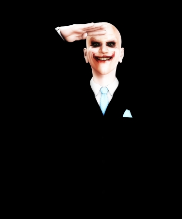 Evil clown figure that is saluting in a sinister way.の写真素材