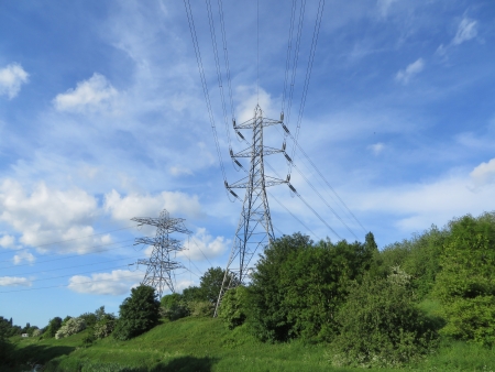 Electrical Pylons within a natural setting of parkland. の写真素材