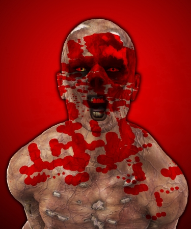 Really horrible looking zombie covered in blood.の写真素材