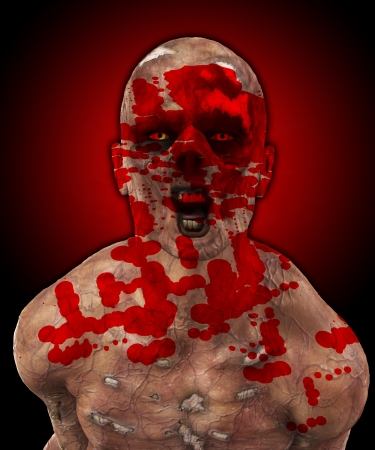 Really horrible looking zombie covered in blood.の写真素材