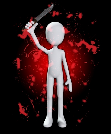 Blank psychotic figure covered in blood with a knife.の写真素材