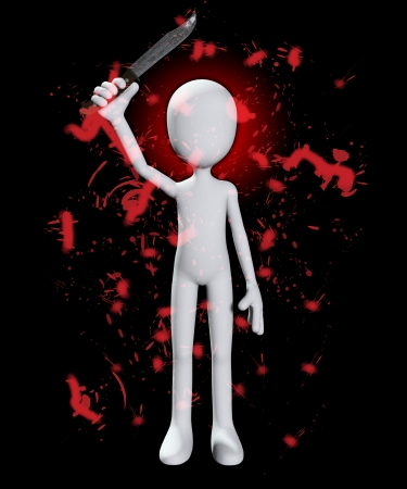 Blank psychotic figure covered in blood with a knife.の写真素材