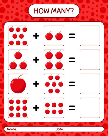 How many counting game with apple. worksheet for preschool kids, kids activity sheet, printable worksheetのイラスト素材