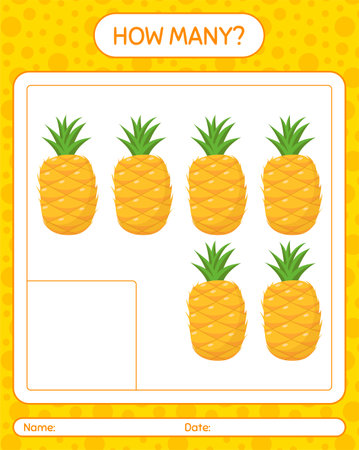 How many counting game with pineapple. worksheet for preschool kids, kids activity sheet, printable worksheetのイラスト素材