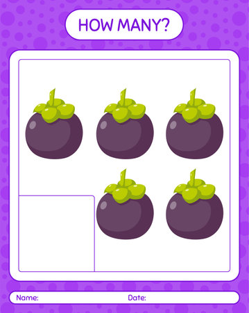 How many counting game with mangosteen. worksheet for preschool kids, kids activity sheet, printable worksheetのイラスト素材