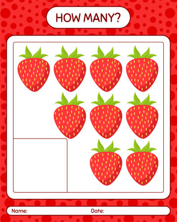 How many counting game with strawberry. worksheet for preschool kids, kids activity sheet, printable worksheetのイラスト素材