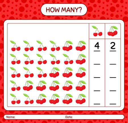 How many counting game with cherry worksheet for preschool kids, kids activity sheet, printable worksheetのイラスト素材