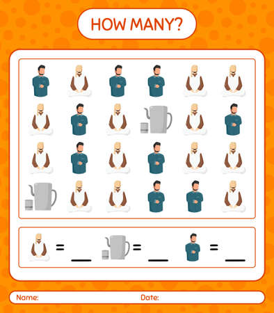 How many counting game with ramadan icon. worksheet for preschool kids, kids activity sheet, printable worksheetのイラスト素材