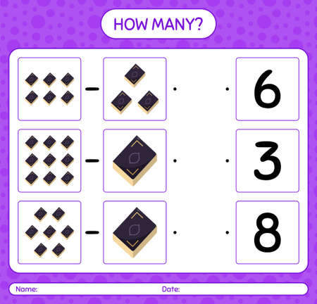 How many counting game with quran. worksheet for preschool kids, kids activity sheet, printable worksheetのイラスト素材