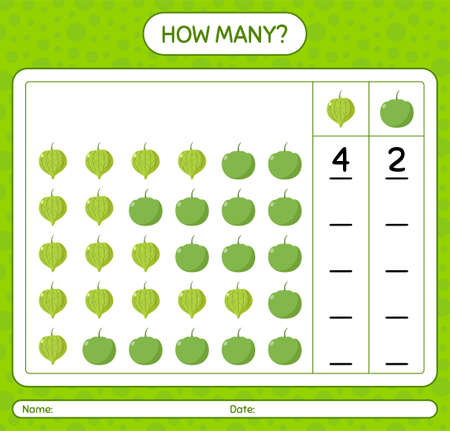 How many counting game with tomatilo. worksheet for preschool kids, kids activity sheet, printable worksheetのイラスト素材