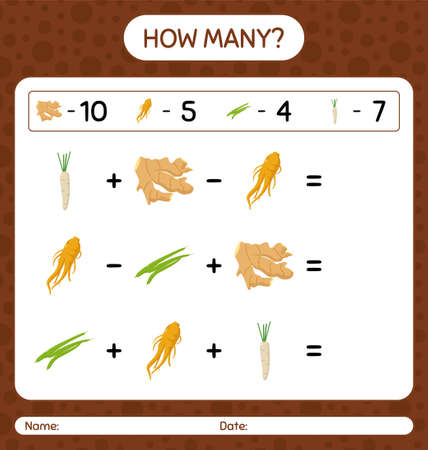 How many counting game with vegetables. worksheet for preschool kids, kids activity sheet, printable worksheetのイラスト素材
