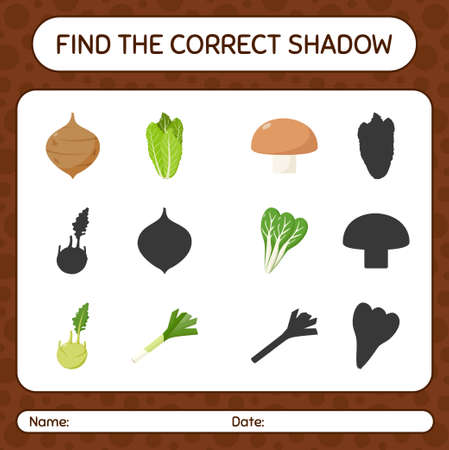 Find the correct shadows game with vegetables. worksheet for preschool kids, kids activity sheetのイラスト素材