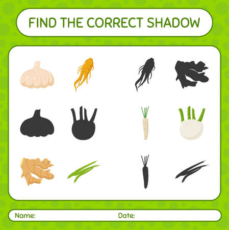 Find the correct shadows game with vegetables. worksheet for preschool kids, kids activity sheetのイラスト素材