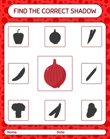 Find the correct shadows game with onion. worksheet for preschool kids, kids activity sheetのイラスト素材