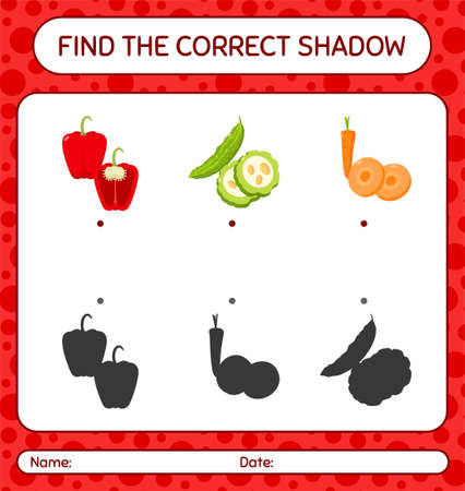 Find the correct shadows game with vegetables. worksheet for preschool kids, kids activity sheetのイラスト素材