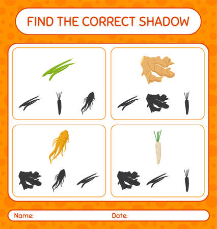 Find the correct shadows game with vegetables. worksheet for preschool kids, kids activity sheetのイラスト素材