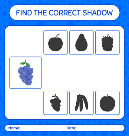 Find the correct shadows game with blueberry. worksheet for preschool kids, kids activity sheetのイラスト素材