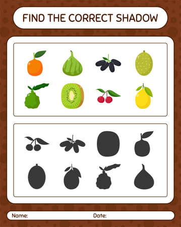 Find the correct shadows game with fruits. worksheet for preschool kids, kids activity sheetのイラスト素材