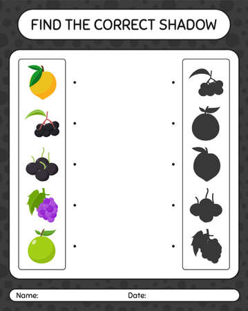 Find the correct shadows game with fruits. worksheet for preschool kids, kids activity sheetのイラスト素材